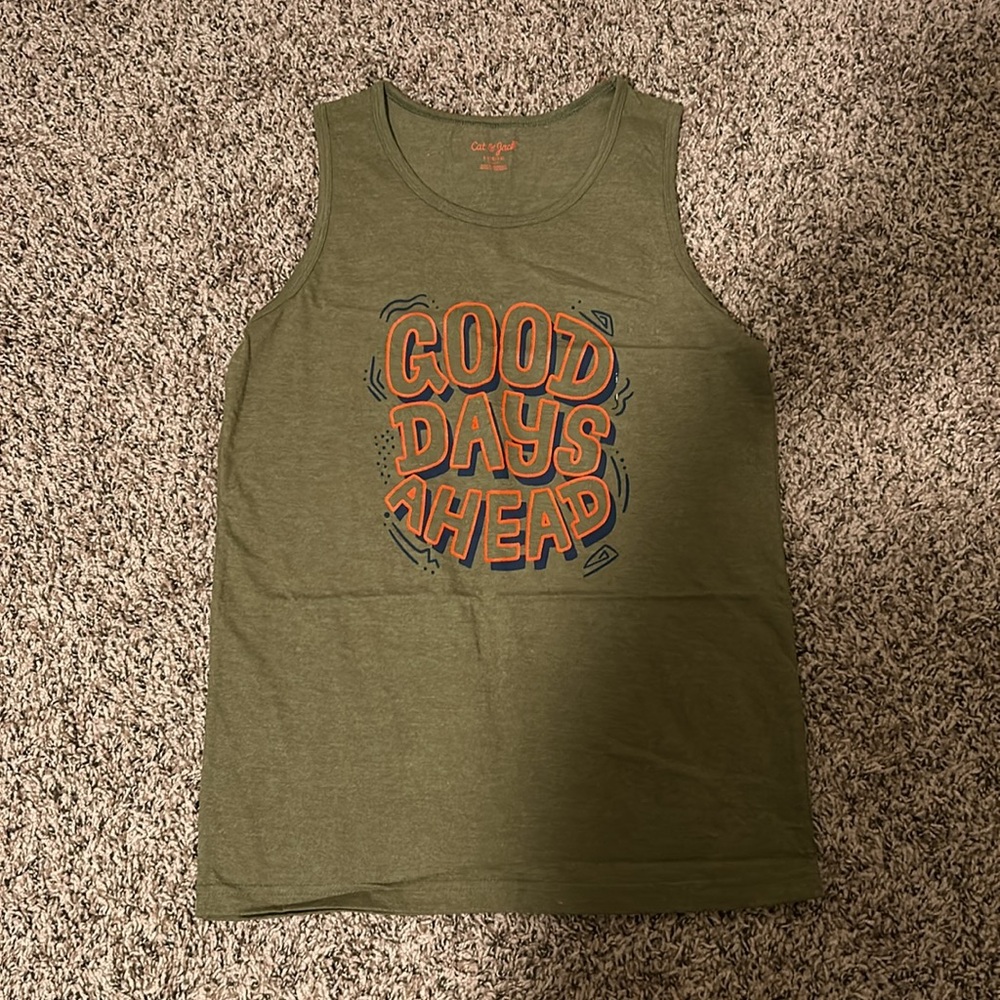 [NWT] Cat & Jack "Good Days Ahead" Tank Olive - Boys Size 12/14